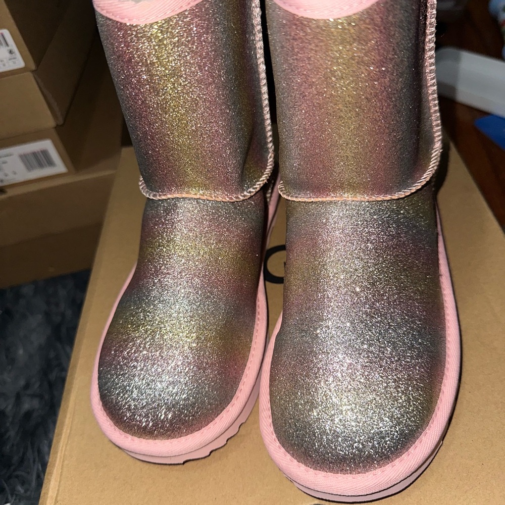 UGG Pink and Silver Glitter Boots with Plush Lining